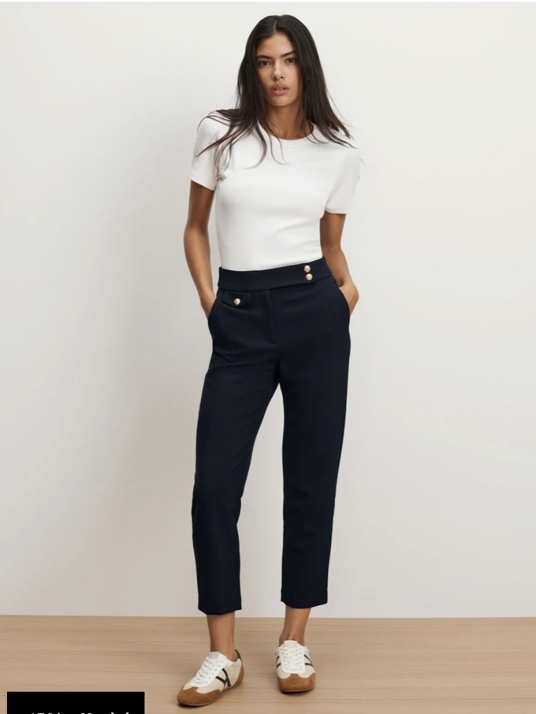 Veronica Beard Renzo Crest Button Pant Navy With Gold Buttons Size 2.